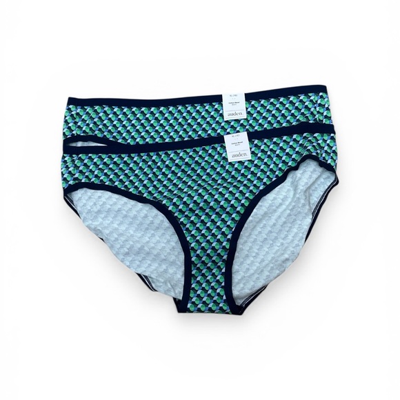 Auden Other - (2) Auden Navy-Trim Bikini Briefs with Blue & Green Geo Print
